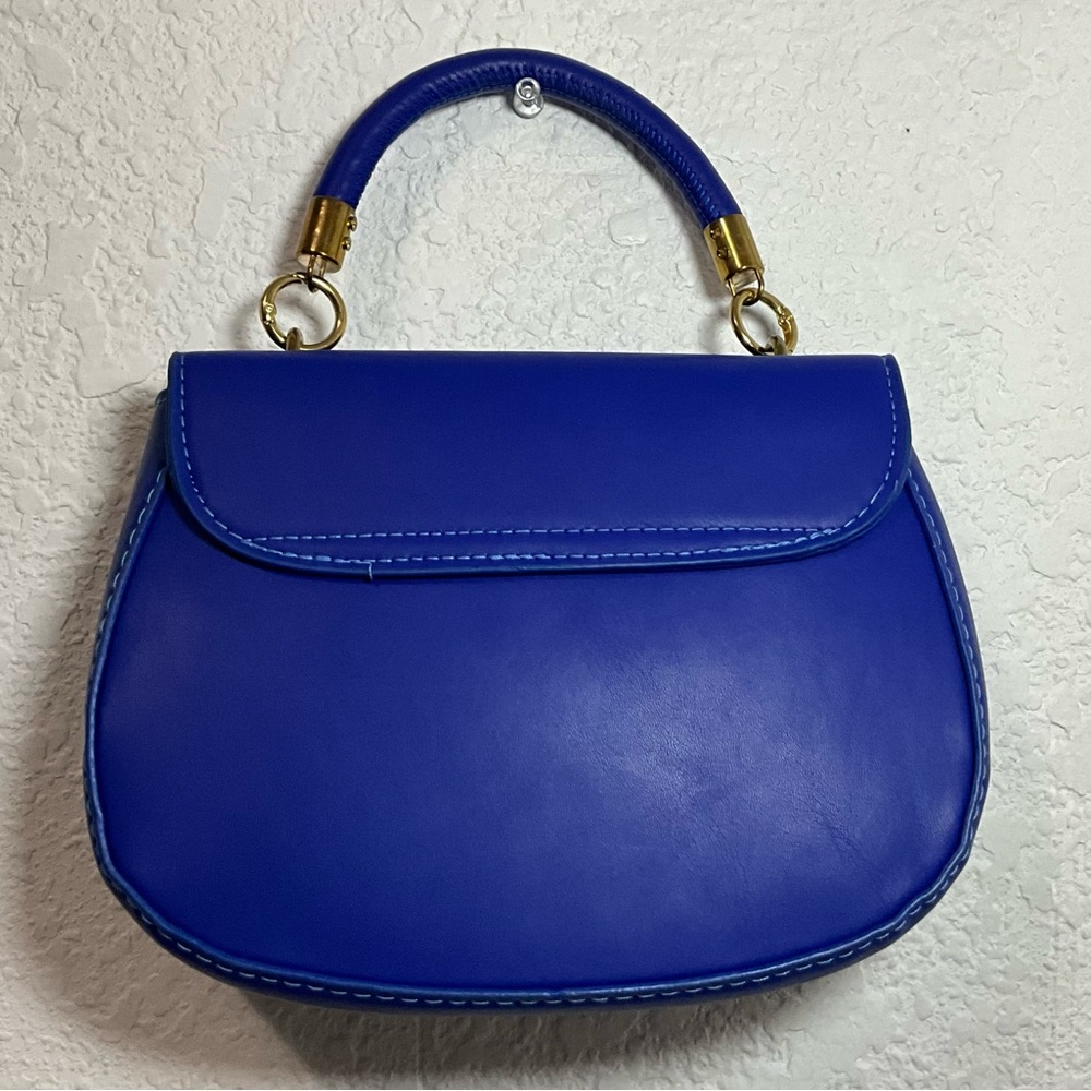 Royal Blue and Gold Crossbody Bag with Structured Design (#0155) - Picture 3 of 7